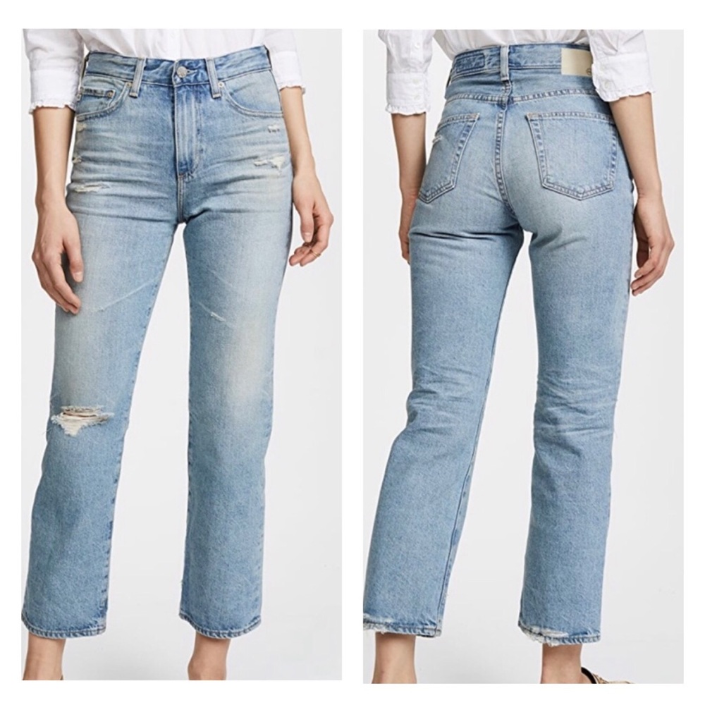AG Adriano Jeans The Rhett Vintage High Rise Straight Light Distressed